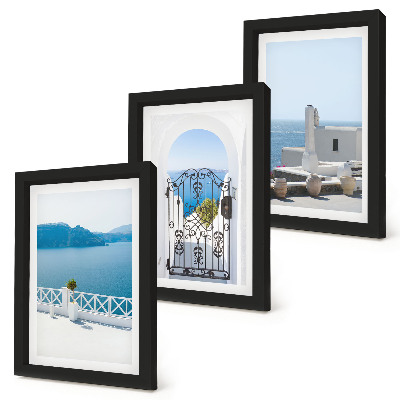 Set van ingelijste schilderijen Zeezicht met witte gebouwen, Griekenland