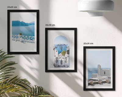 Set van ingelijste schilderijen Zeezicht met witte gebouwen, Griekenland