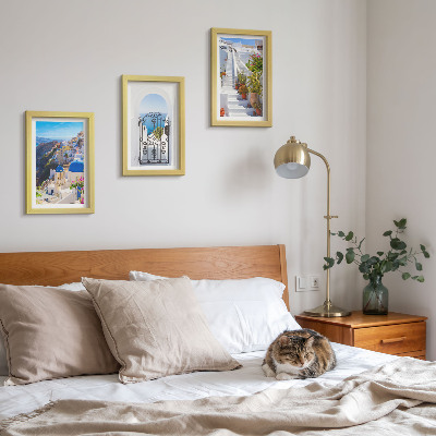 Set van ingelijste schilderijen Uitzichten op Santorini, Griekse architectuur van Oia