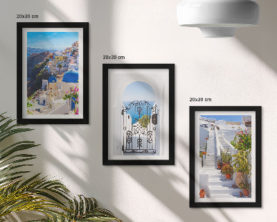 Set van ingelijste schilderijen Uitzichten op Santorini, Griekse architectuur van Oia