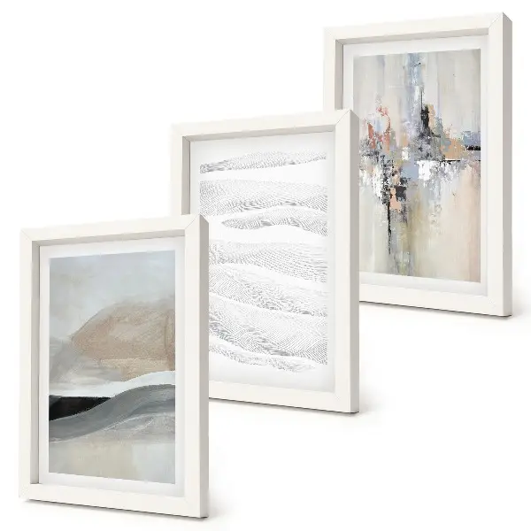 Gallery wall met abstracte patronen in neutrale aardetinten