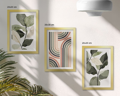 Set van ingelijste schilderijen Plantmotieven met geometrische patronen in groene tinten.