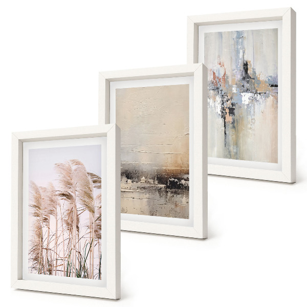 Set van ingelijste schilderijen Natuurlijke vegetatie, abstracte patronen in ingetogen kleuren.