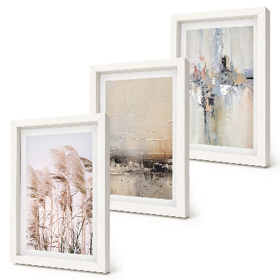 Set van ingelijste schilderijen Natuurlijke vegetatie, abstracte patronen in ingetogen kleuren.