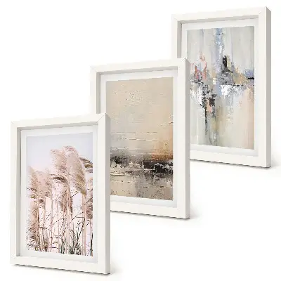 Set van ingelijste schilderijen natuurlijke vegetatie met abstracte patronen in ingetogen kleuren