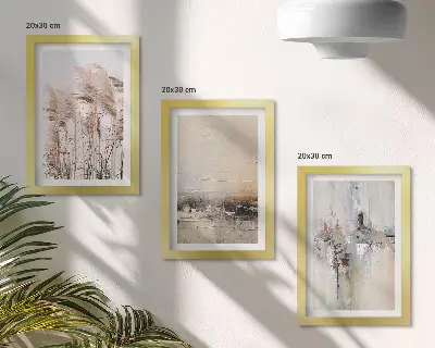 Set van ingelijste schilderijen natuurlijke vegetatie met abstracte patronen in ingetogen kleuren