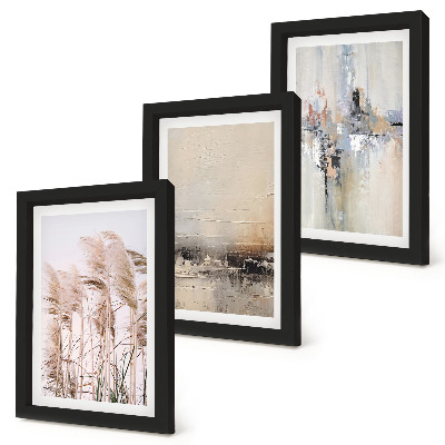 Set van ingelijste schilderijen Natuurlijke vegetatie, abstracte patronen in ingetogen kleuren.