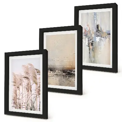 Set van ingelijste schilderijen natuurlijke vegetatie met abstracte patronen in ingetogen kleuren
