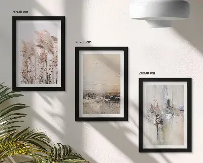 Set van ingelijste schilderijen natuurlijke vegetatie met abstracte patronen in ingetogen kleuren