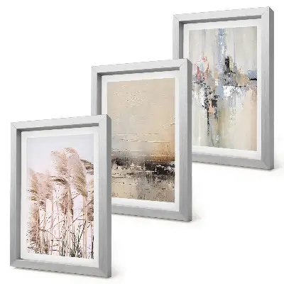 Set van ingelijste schilderijen natuurlijke vegetatie met abstracte patronen in ingetogen kleuren