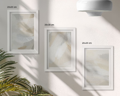 Set van ingelijste schilderijen Abstracte lichte achtergrond met delicate penseelstreken.