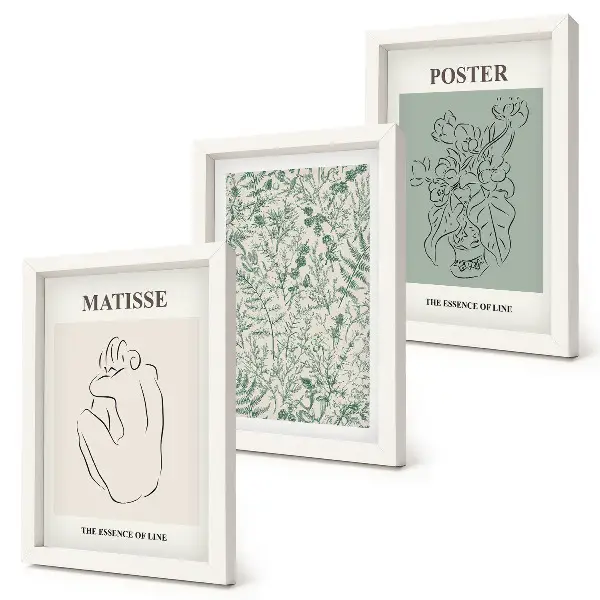Gallery wall met lijnen en plantmotieven in een minimalistische stijl