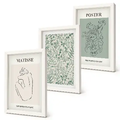 Gallery wall met lijnen en plantmotieven in een minimalistische stijl
