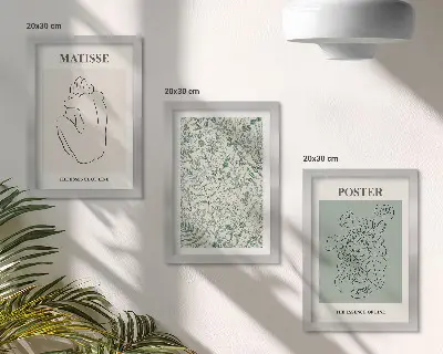 Gallery wall met lijnen en plantmotieven in een minimalistische stijl
