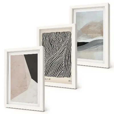 Gallery wall met abstracte patronen in beige en grijze tinten