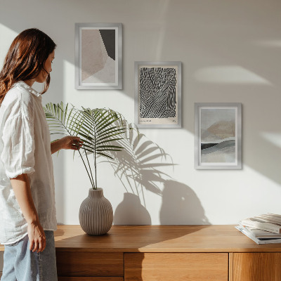 Gallery wall Abstracte patronen in beige en grijze tinten.