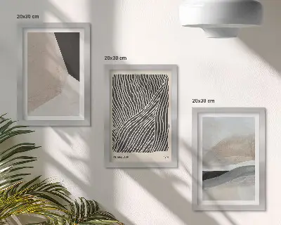 Gallery wall met abstracte patronen in beige en grijze tinten