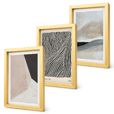Gallery wall Abstracte patronen in beige en grijze tinten.