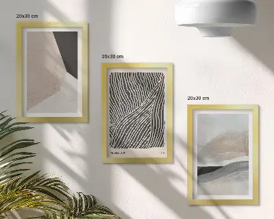 Gallery wall met abstracte patronen in beige en grijze tinten