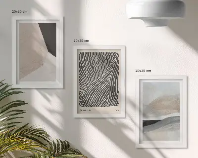 Gallery wall met abstracte patronen in beige en grijze tinten