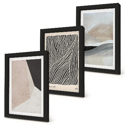 Gallery wall Abstracte patronen in beige en grijze tinten.