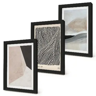 Gallery wall met abstracte patronen in beige en grijze tinten