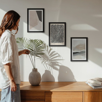 Gallery wall Abstracte patronen in beige en grijze tinten.