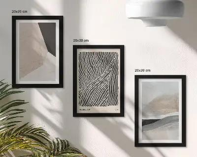 Gallery wall met abstracte patronen in beige en grijze tinten