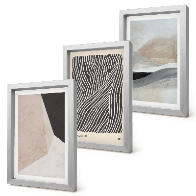 Gallery wall Abstracte patronen in beige en grijze tinten.