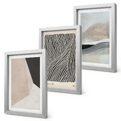 Gallery wall met abstracte patronen in beige en grijze tinten