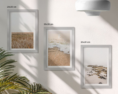 Set van ingelijste schilderijen Strand met golven en zeestenen in de zomer