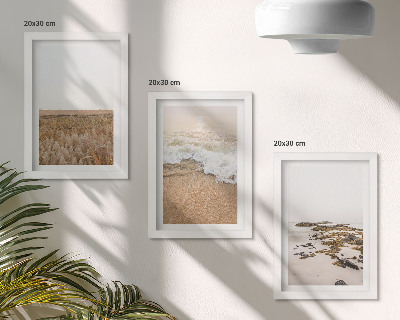 Set van ingelijste schilderijen Strand met golven en zeestenen in de zomer