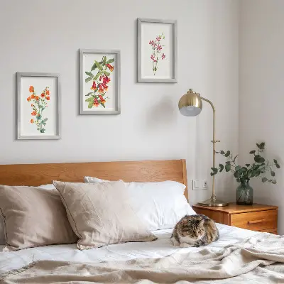 Set ingelijste schilderijen met vintage retro bloemenmotief