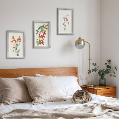 Set van ingelijste schilderijen Vintage retro bloemenschilderij