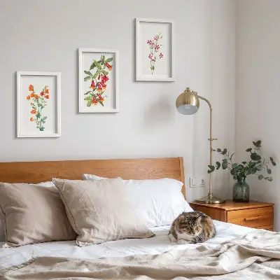 Set ingelijste schilderijen met vintage retro bloemenmotief