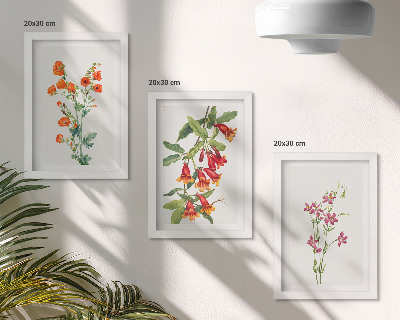 Set van ingelijste schilderijen Vintage retro bloemenschilderij