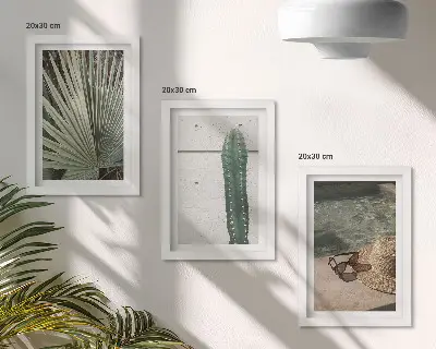 Gallery wall met tropische planten en accessoires voor een vakantie aan het water