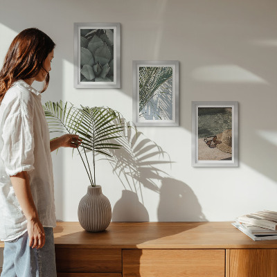Set van ingelijste schilderijen Tropische planten en zomerse vakantieaccenten