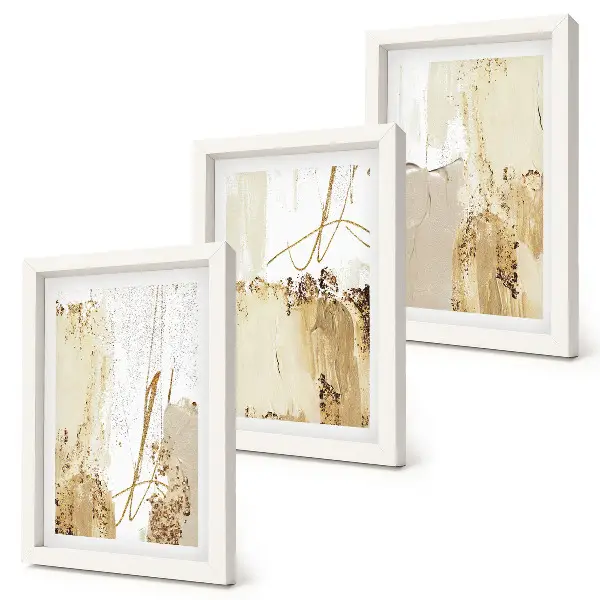 Set ingelijste schilderijen met abstracte patronen in beige en witte tinten