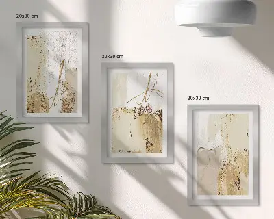 Set ingelijste schilderijen met abstracte patronen in beige en witte tinten