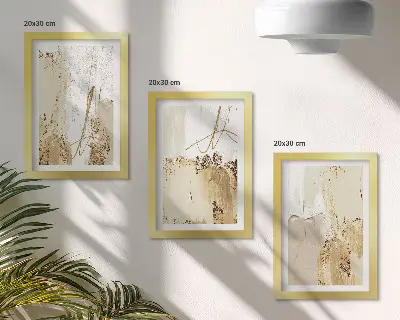Set ingelijste schilderijen met abstracte patronen in beige en witte tinten