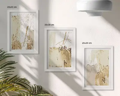 Set ingelijste schilderijen met abstracte patronen in beige en witte tinten