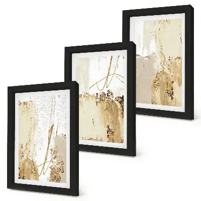 Set ingelijste schilderijen met abstracte patronen in beige en witte tinten