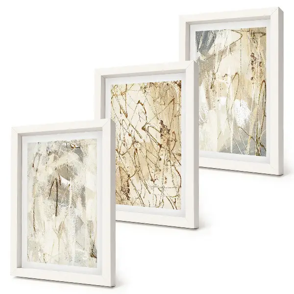 Set van ingelijste schilderijen met abstracte patronen in beige en grijze tinten