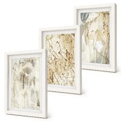 Set van ingelijste schilderijen met abstracte patronen in beige en grijze tinten