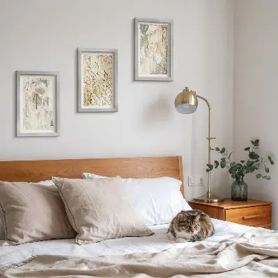 Set van ingelijste schilderijen met abstracte patronen in beige en grijze tinten