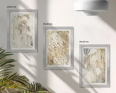 Set van ingelijste schilderijen met abstracte patronen in beige en grijze tinten
