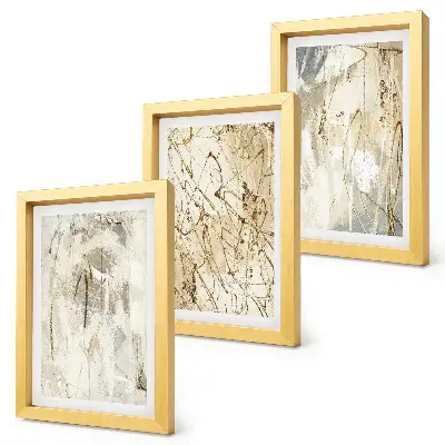 Set van ingelijste schilderijen met abstracte patronen in beige en grijze tinten