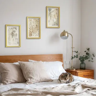 Set van ingelijste schilderijen met abstracte patronen in beige en grijze tinten