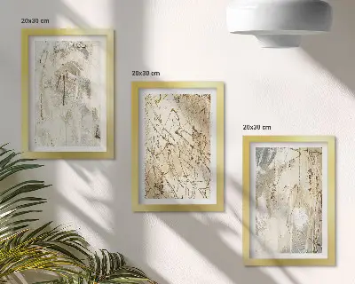 Set van ingelijste schilderijen met abstracte patronen in beige en grijze tinten